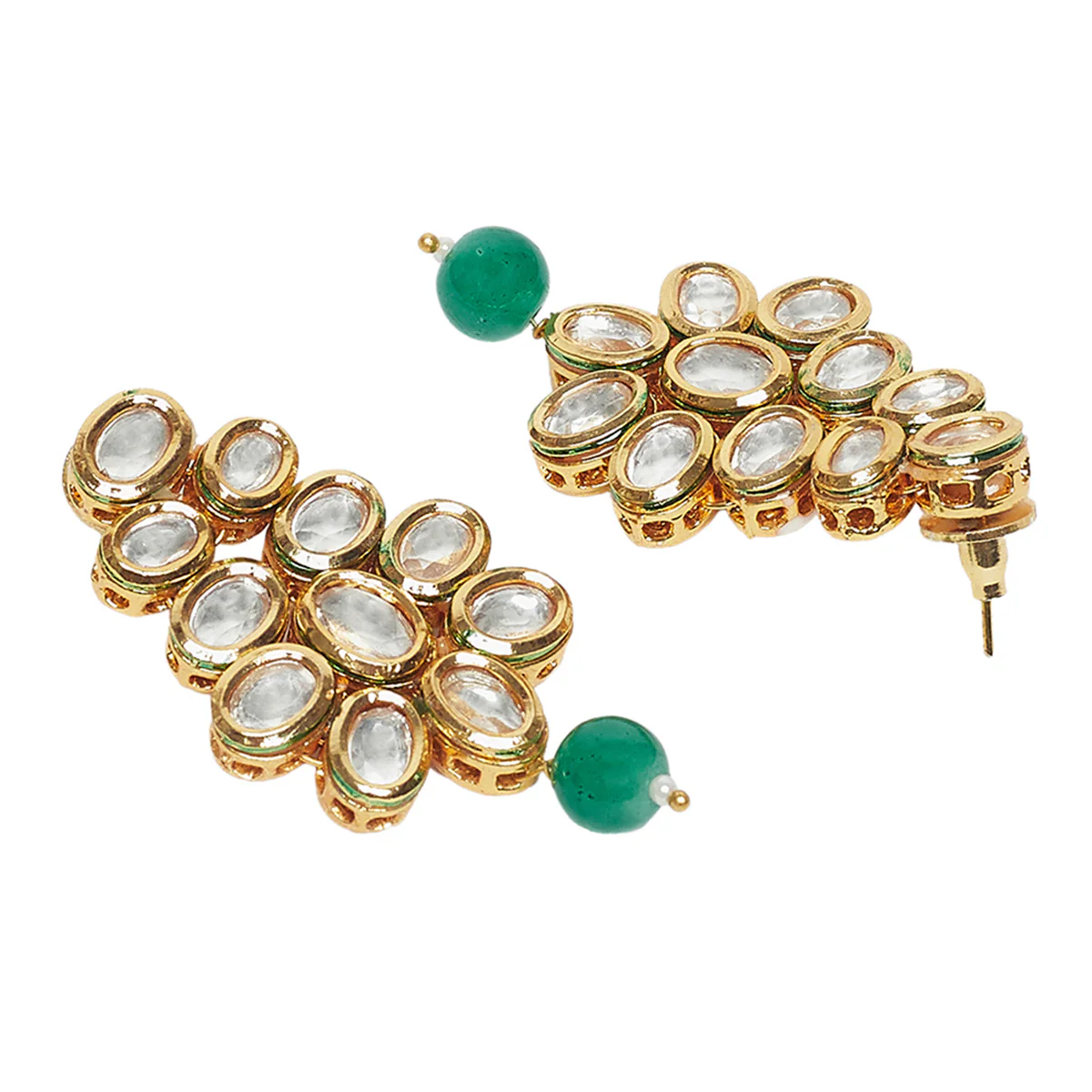 3 Layered Kundan Maang Tika Set With Green Beads - Image 4