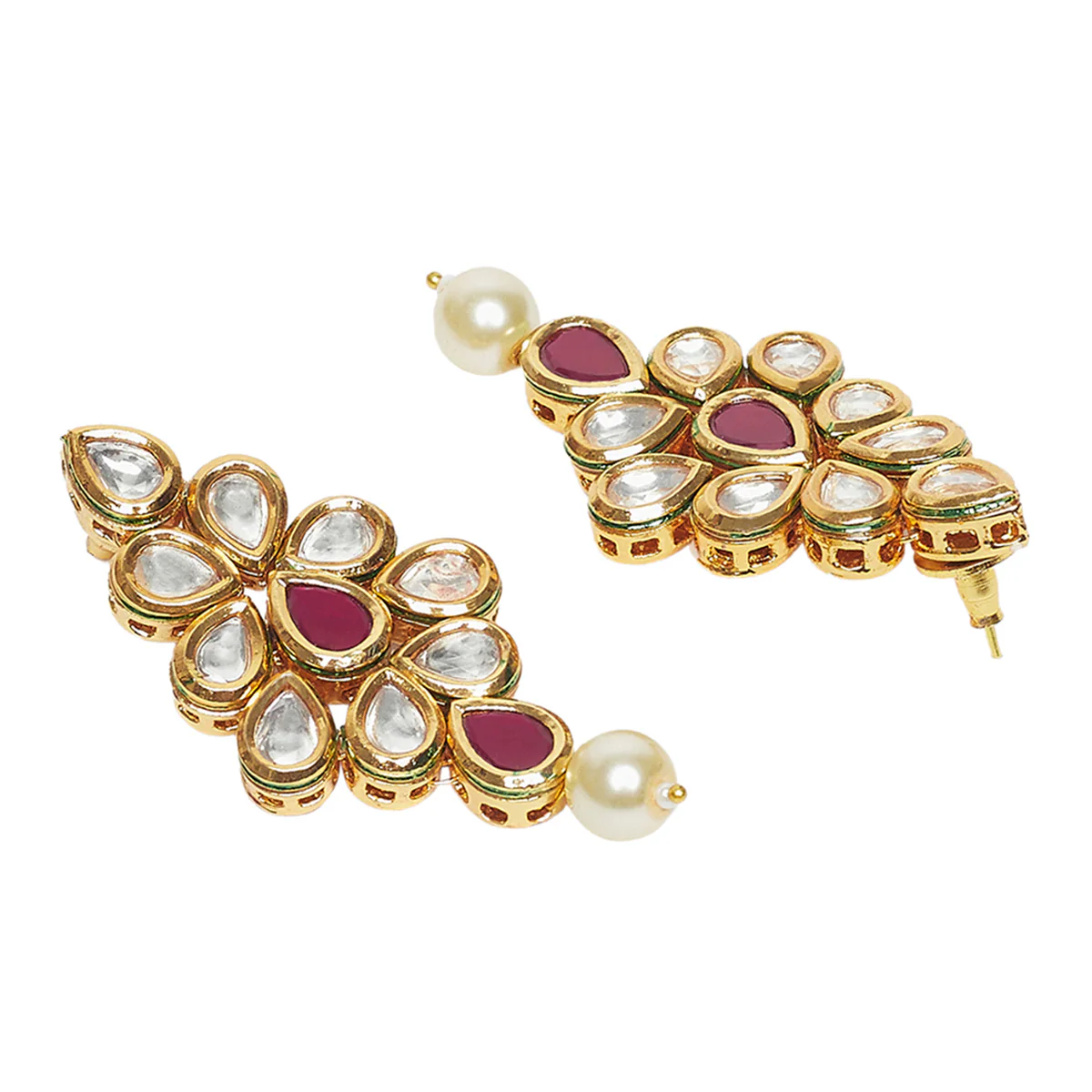 3 Layered Kundan With Pearl Beaded Maang Tika Set For Women - Image 4