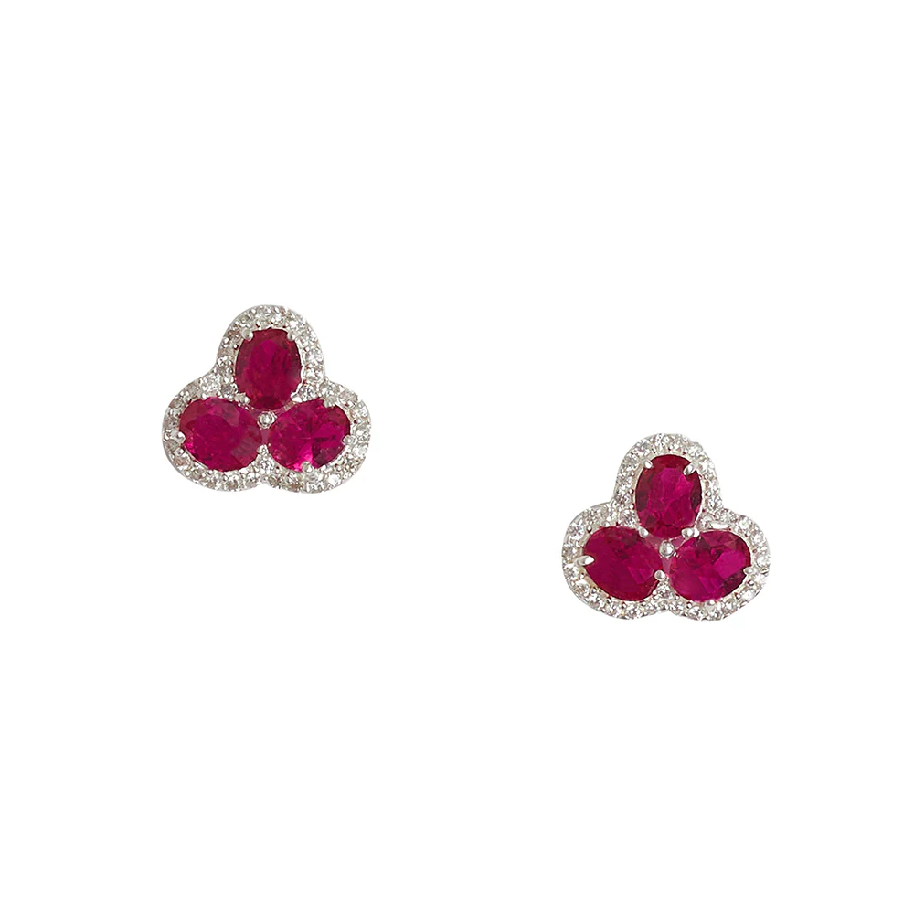 3 Petal Ruby Coloured CZ 925 Sterling Silver Pendant Set - Image 5