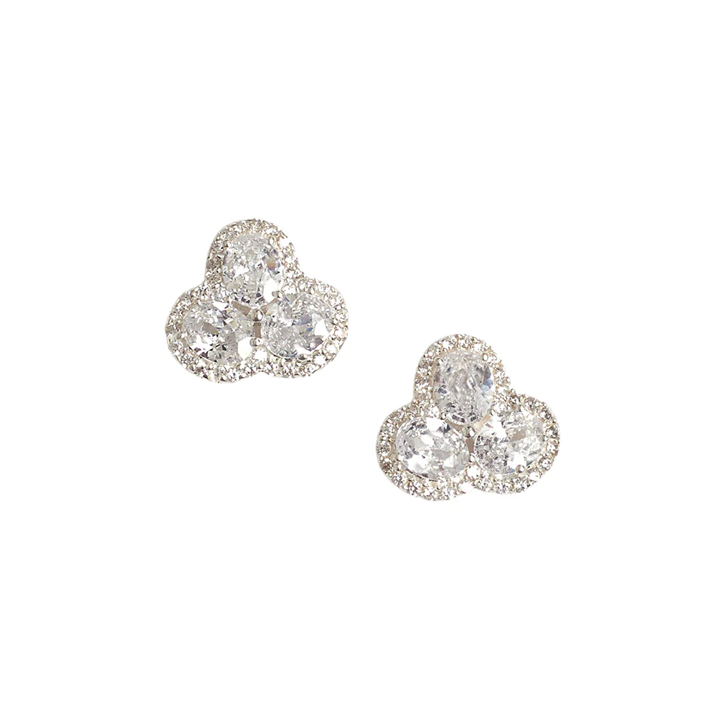 3 Petal Silver Coloured CZ 925 Sterling Silver Pendant Set - Image 5