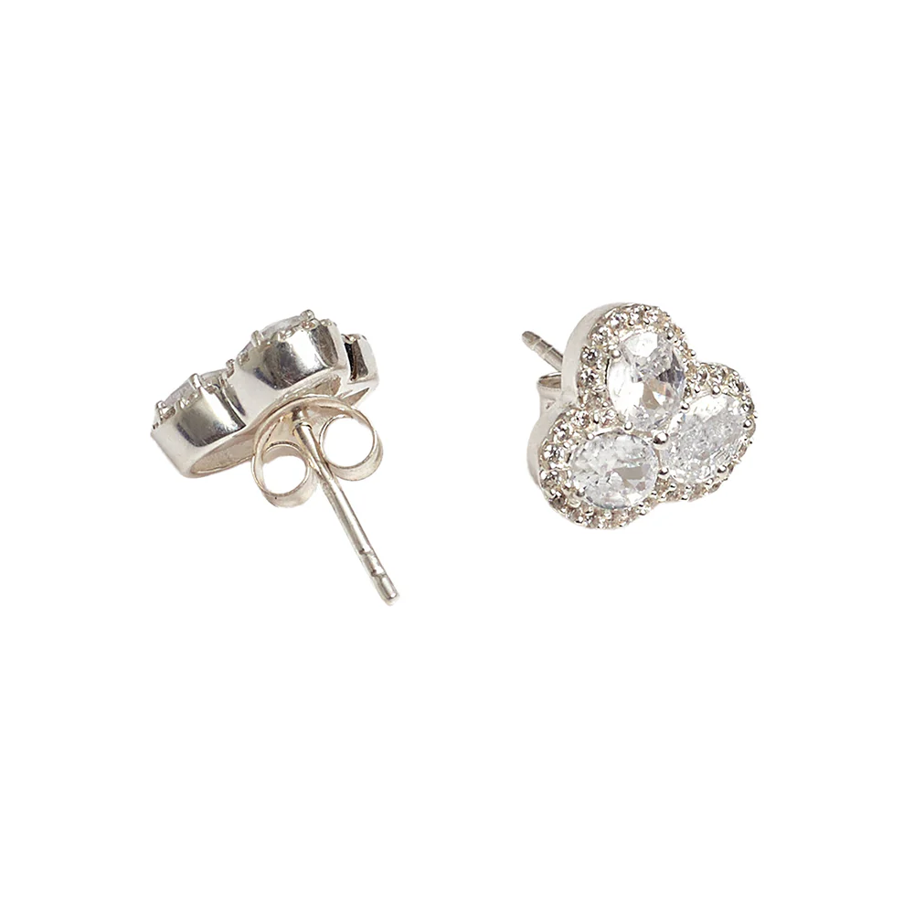 3 Petal Silver Coloured CZ 925 Sterling Silver Pendant Set - Image 6