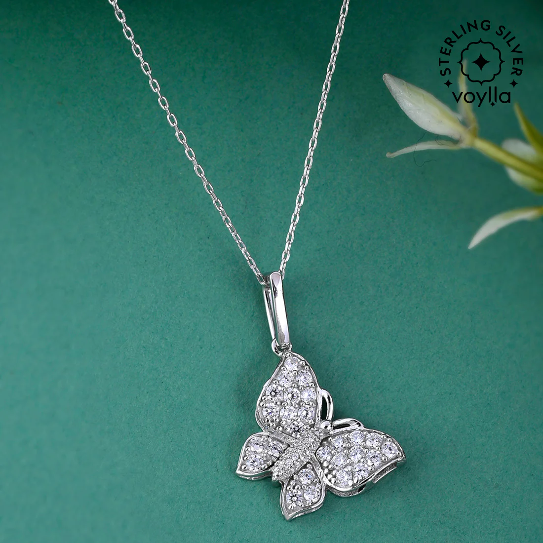 925 Sterling Silver CZ Butterfly Designed Pendant with Chain