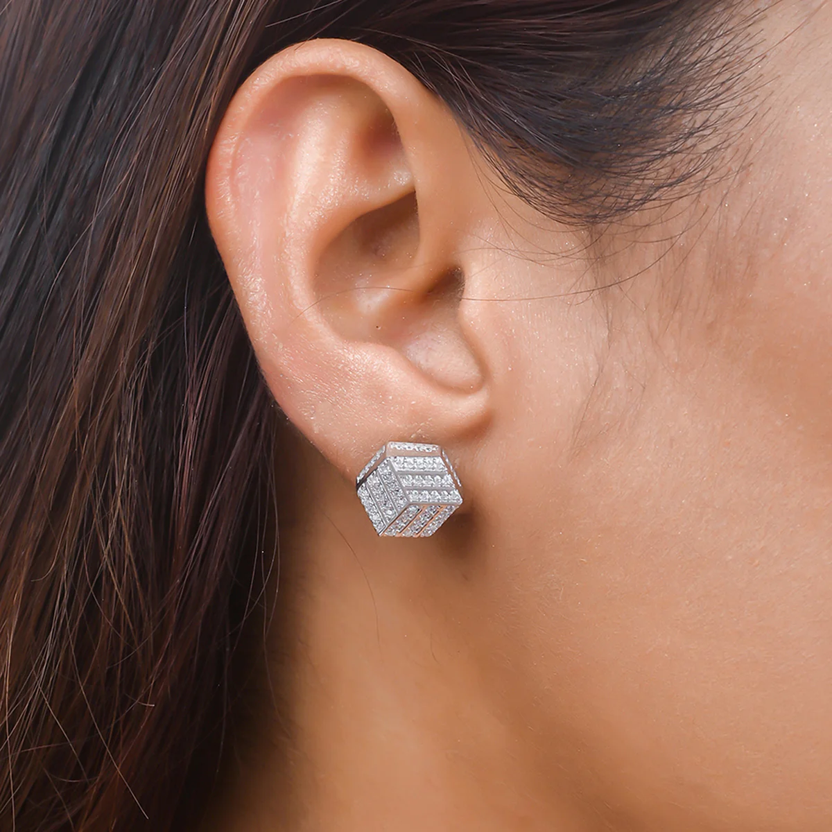 925 Sterling Silver CZ Cubic Stud Earrings - Image 2