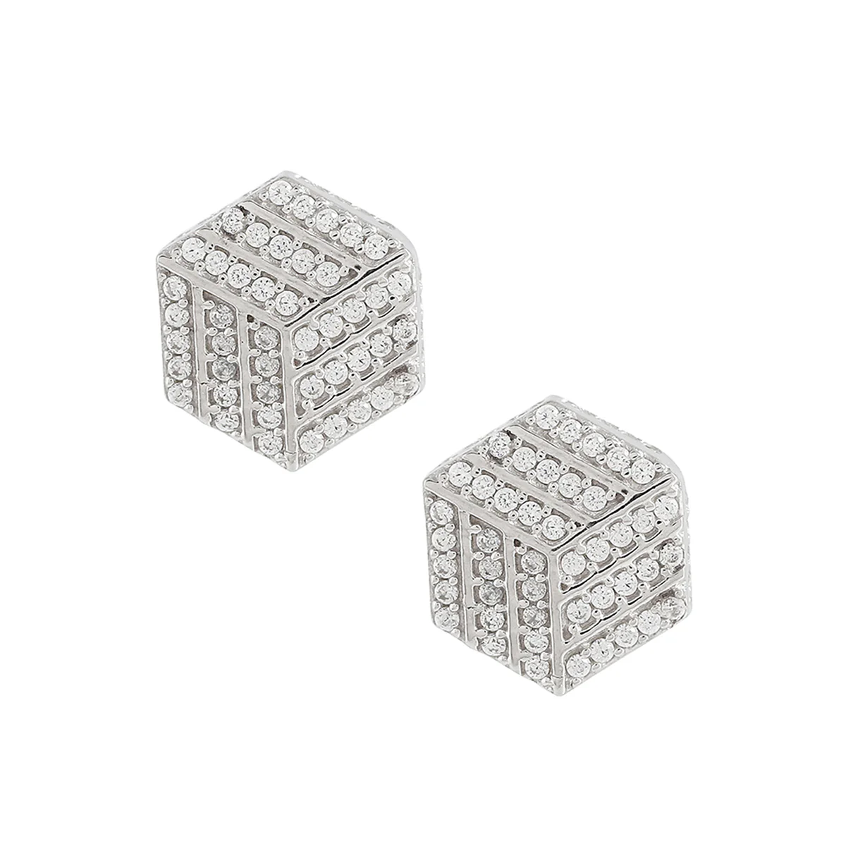 925 Sterling Silver CZ Cubic Stud Earrings - Image 3
