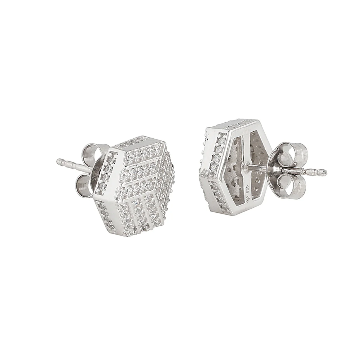 925 Sterling Silver CZ Cubic Stud Earrings - Image 4