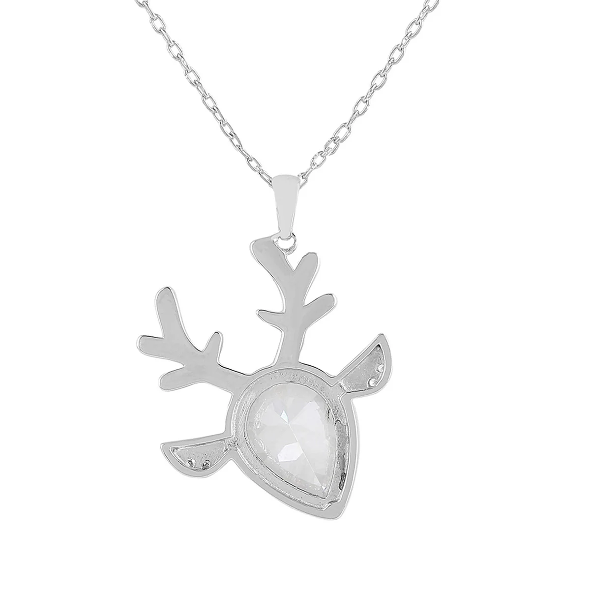 925 Sterling Silver CZ Deer Shaped Pendant with Chain - Image 5