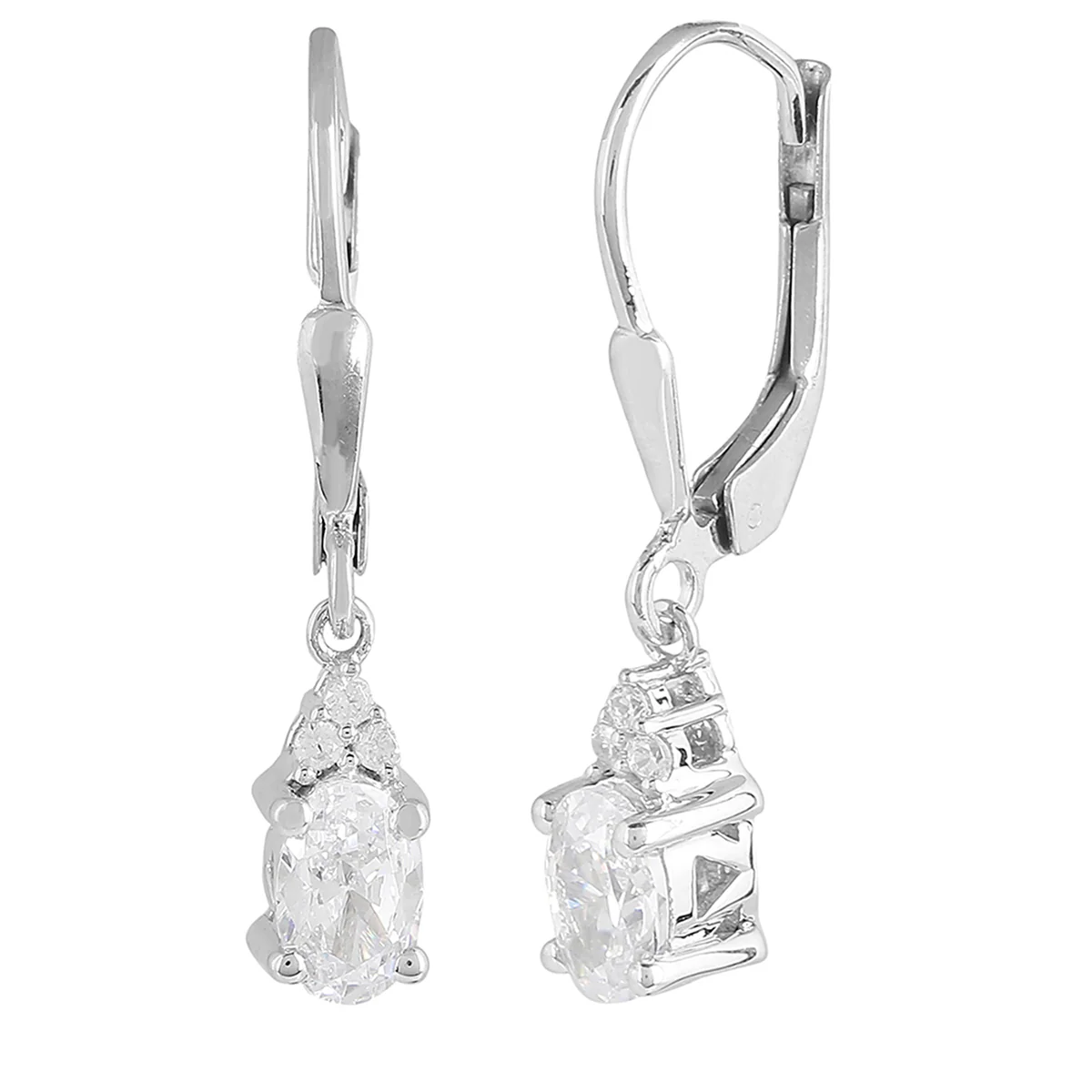925 Sterling Silver CZ Drop Earrings with White Stone - Image 4