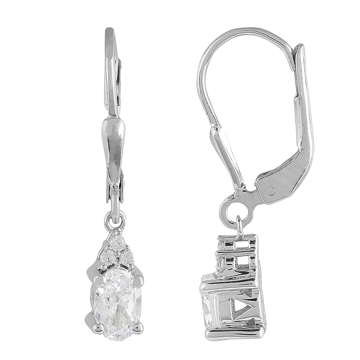 925 Sterling Silver CZ Drop Earrings with White Stone - Image 5
