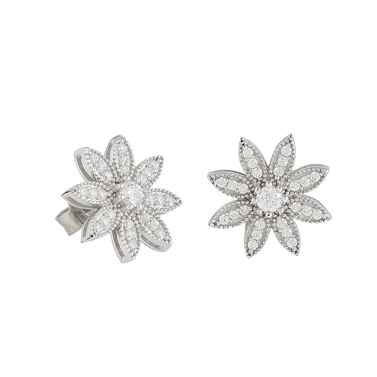 925 Sterling Silver CZ Enchanting Stone Shaped Floral Stud Earrings - Image 5