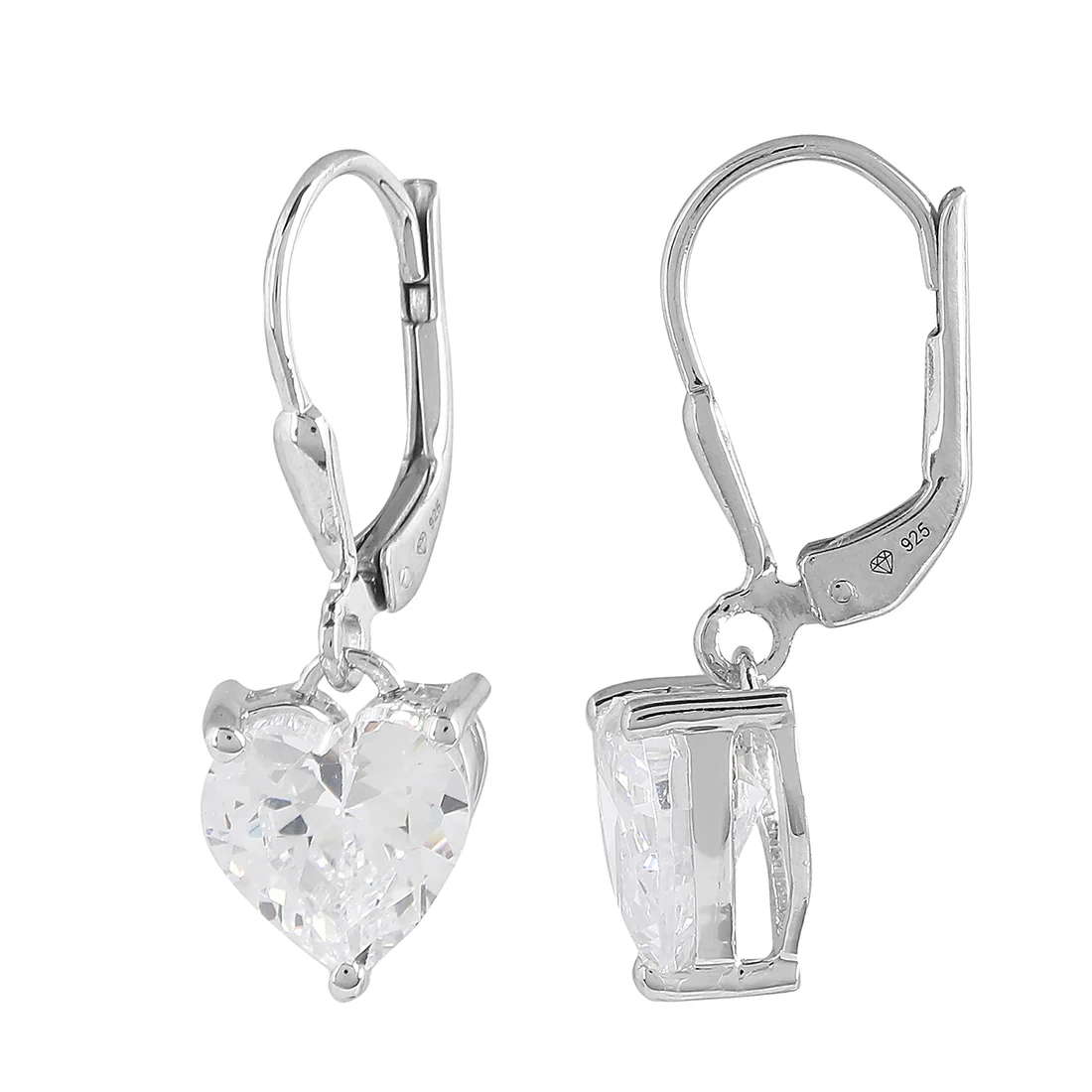 925 Sterling Silver Heart Dangler Earrings - Image 4