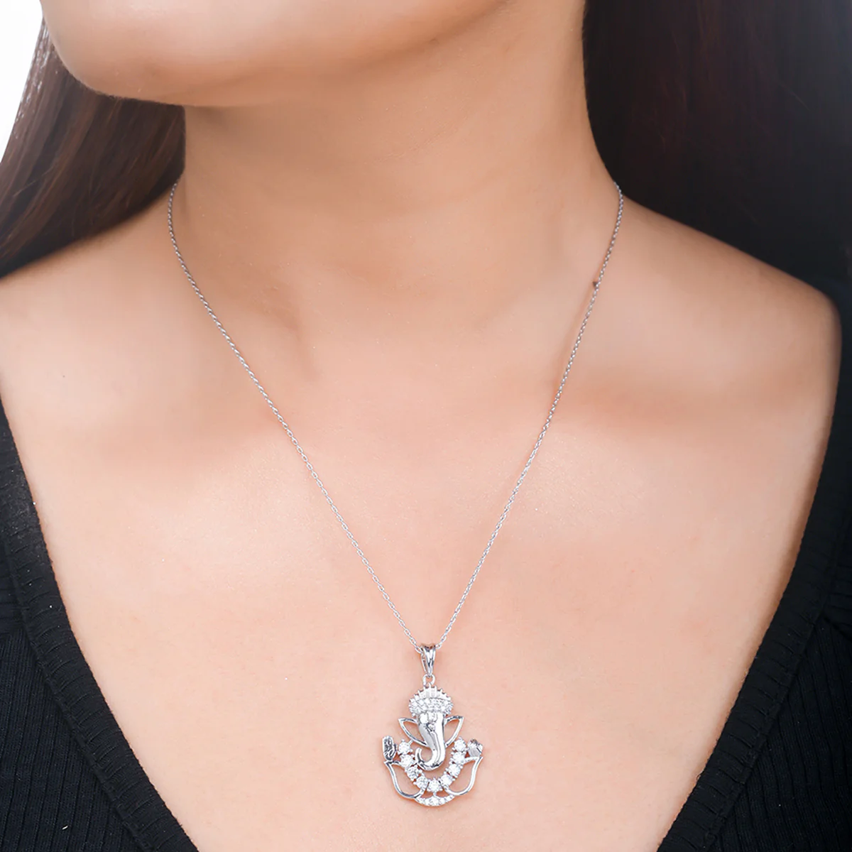 925 Sterling Silver CZ Ganesha Chain Pendant for Gifting|Voylla - Image 2