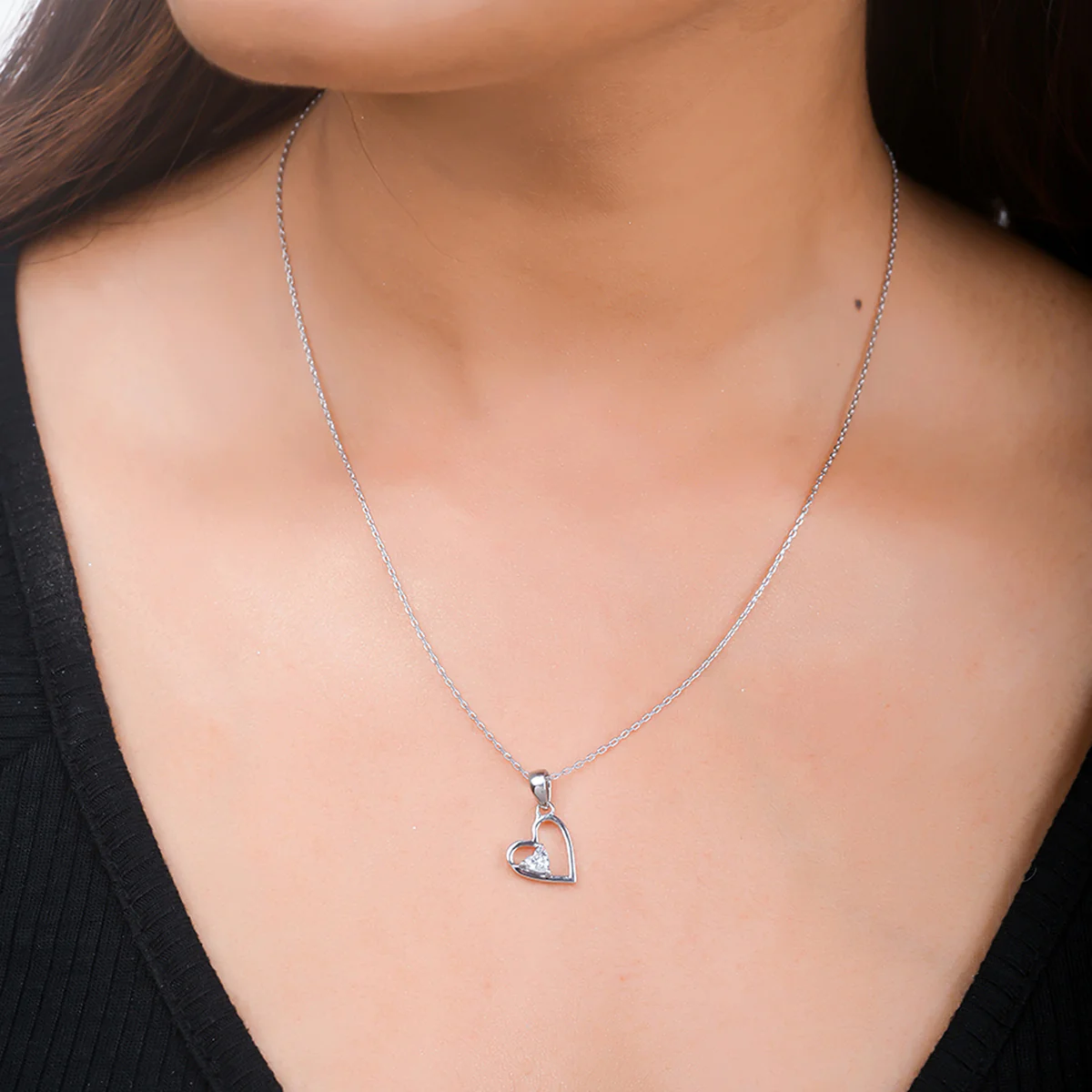 925 Sterling Silver CZ Heart Shaped Pendant with Chain | Voylla - Image 2