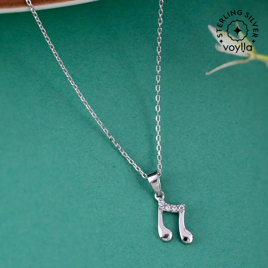 925 Sterling Silver CZ Music Emblem Pendant with Chain