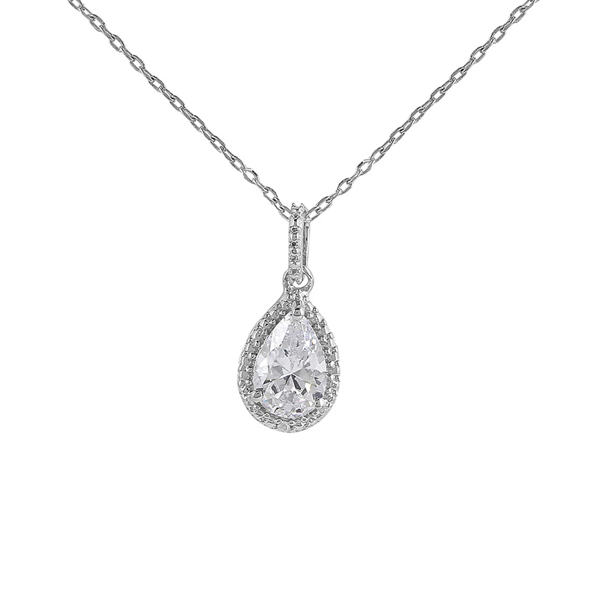 925 Sterling Silver CZ Pearl Shaped Pendant with Chain - Image 3