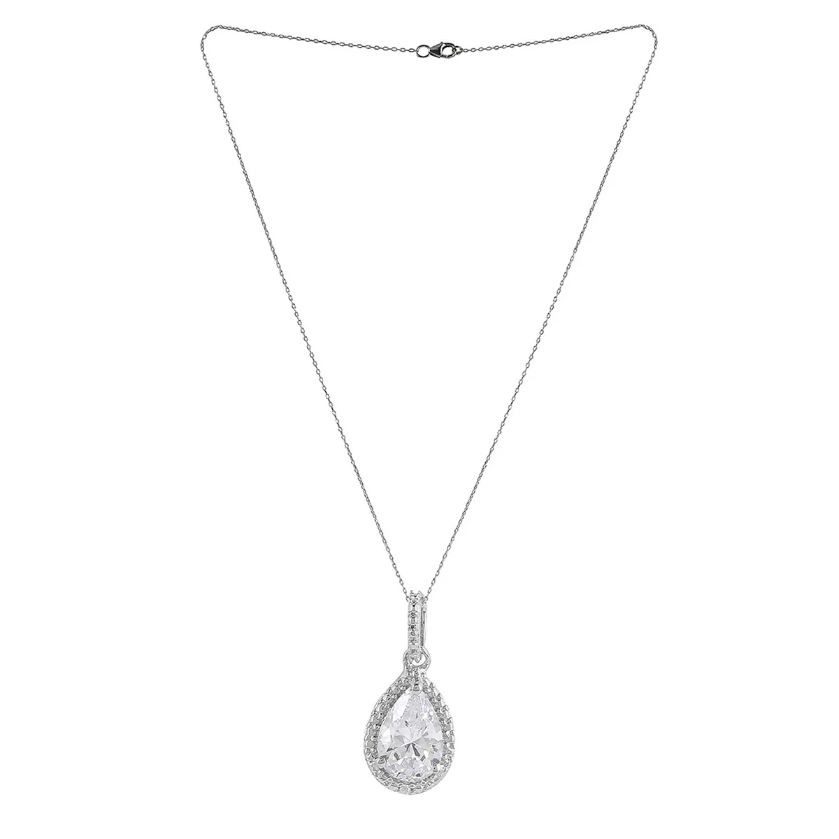 925 Sterling Silver CZ Pearl Shaped Pendant with Chain - Image 4
