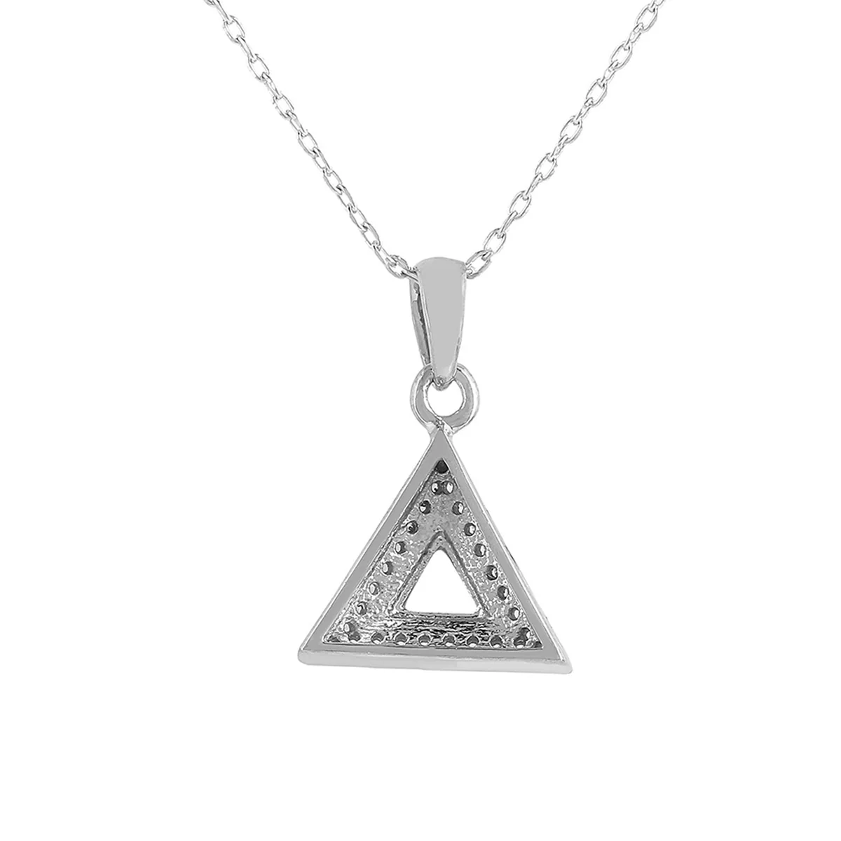 925 Sterling Silver CZ Pyramid Pendant with Chain - Image 5