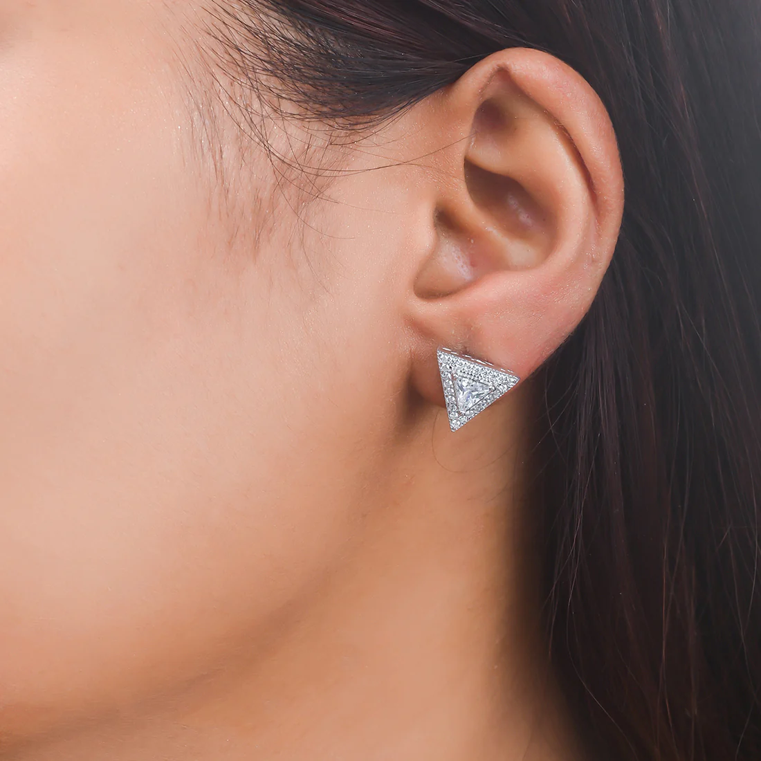 925 Sterling Silver CZ Pyramid Stud Earrings - Image 2