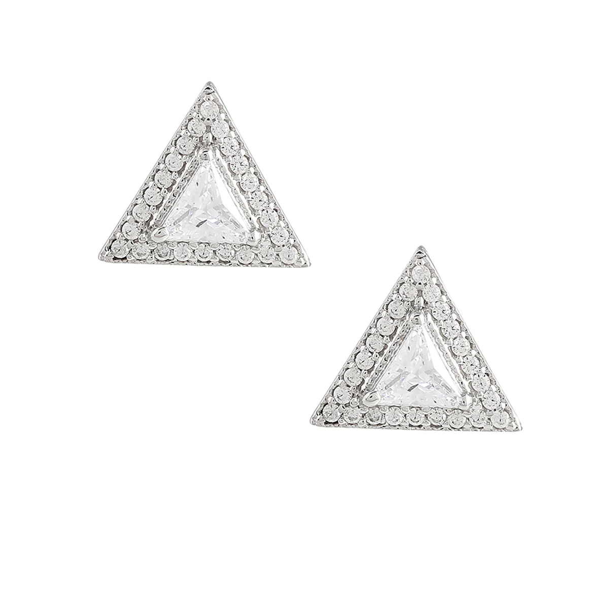 925 Sterling Silver CZ Pyramid Stud Earrings - Image 3