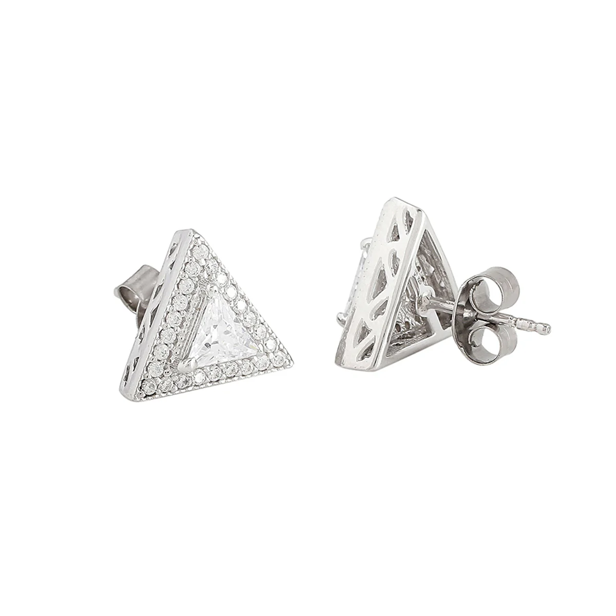 925 Sterling Silver CZ Pyramid Stud Earrings - Image 4