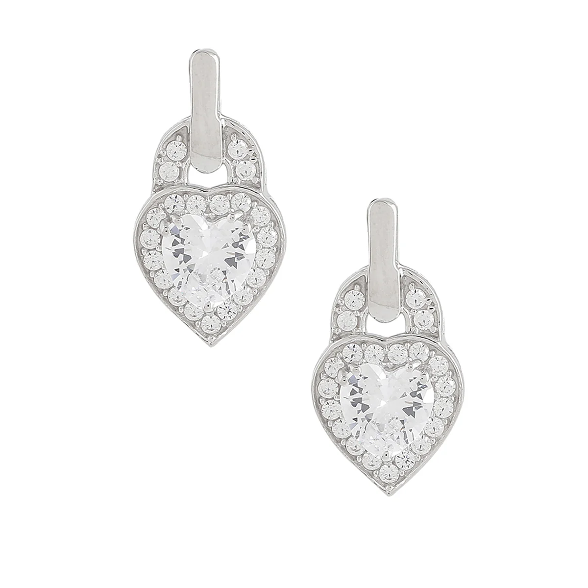 925 Sterling Silver CZ Sea Green Stone Heart Shaped Drop Earrings - Image 3