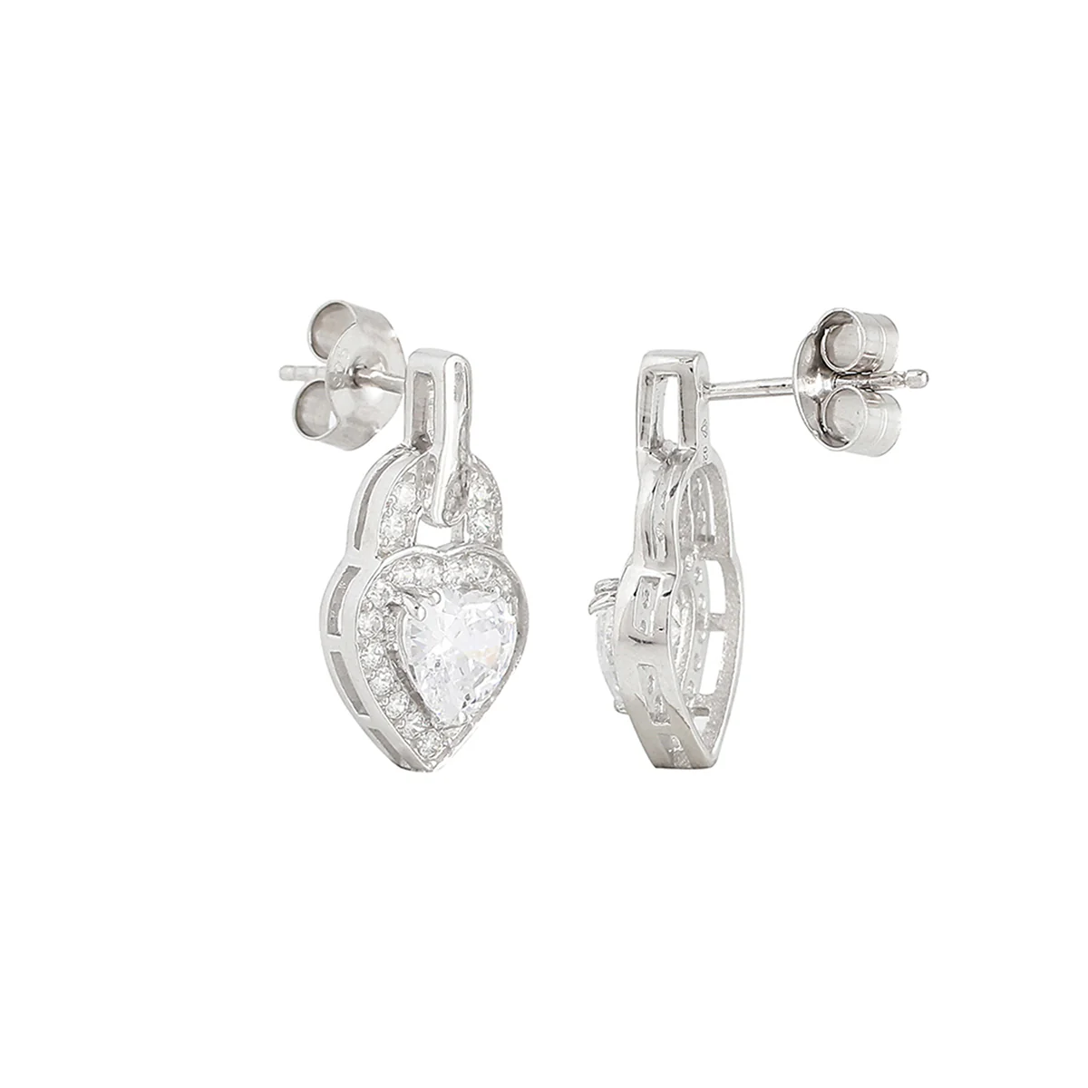 925 Sterling Silver CZ Sea Green Stone Heart Shaped Drop Earrings - Image 4