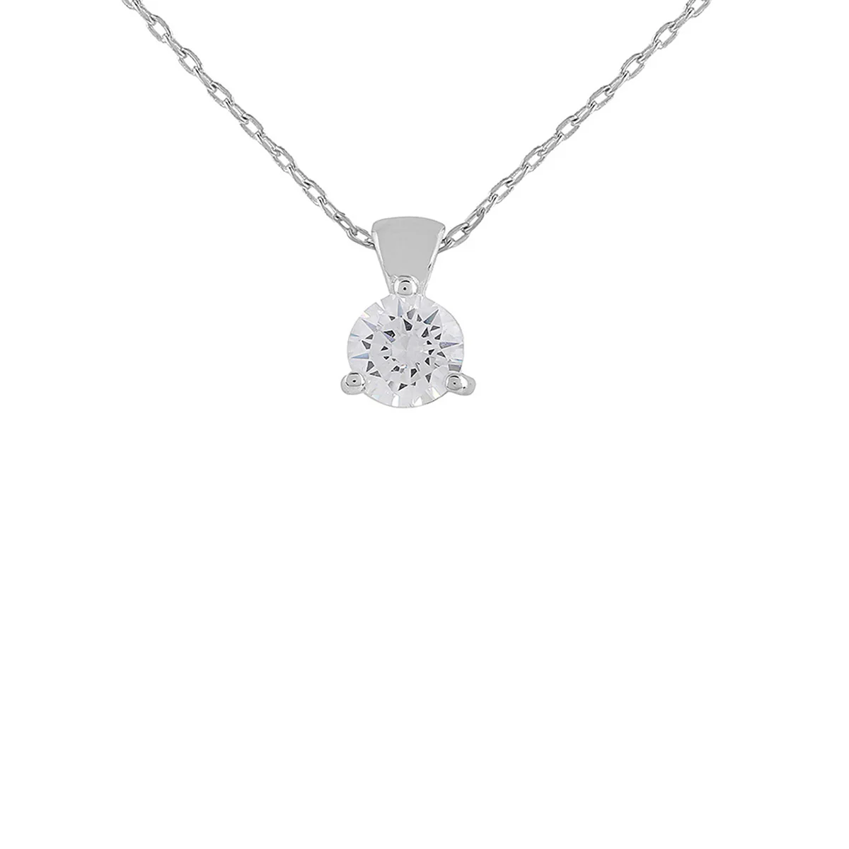 925 Sterling Silver CZ Single Stone Pendant with Chain - Image 3