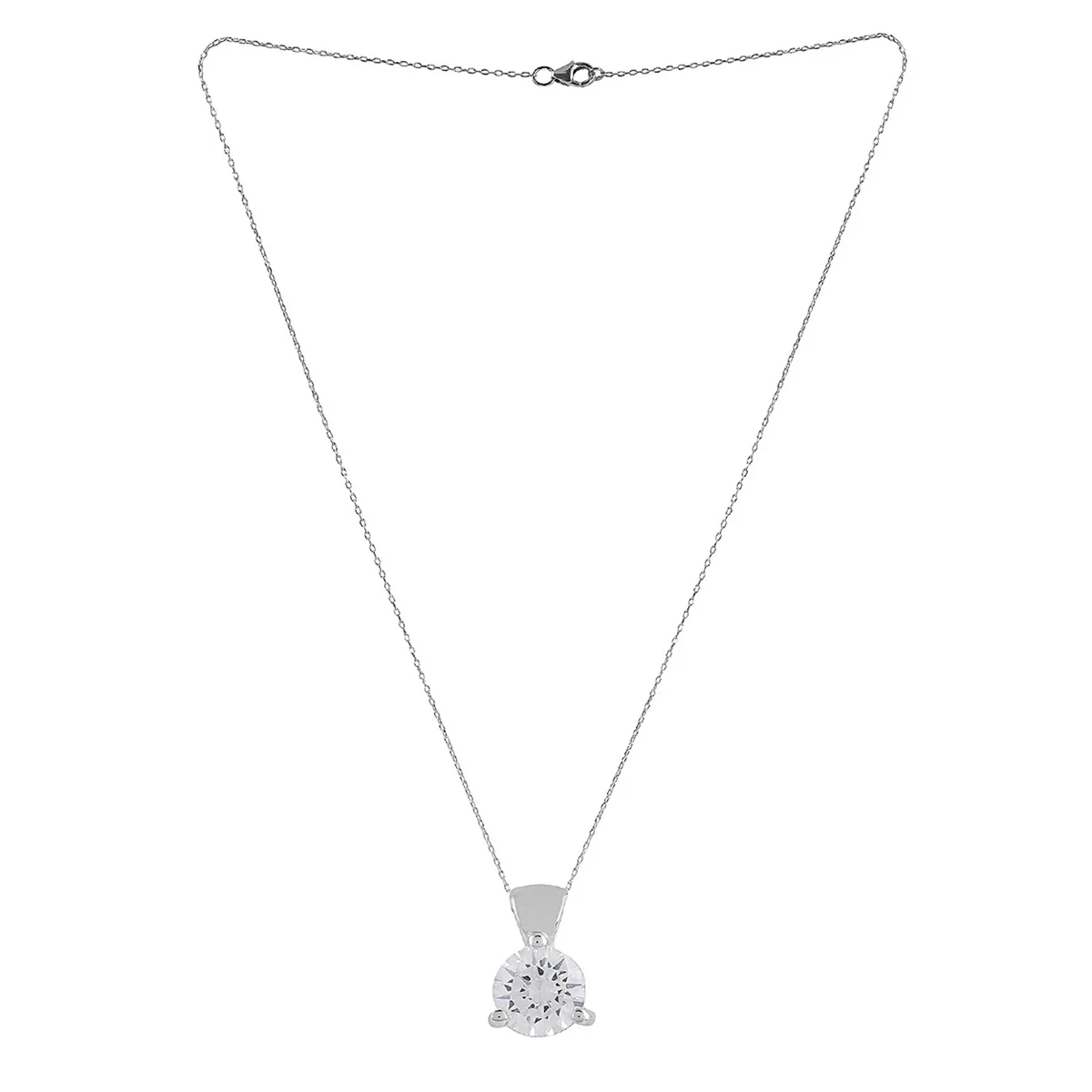 925 Sterling Silver CZ Single Stone Pendant with Chain - Image 4