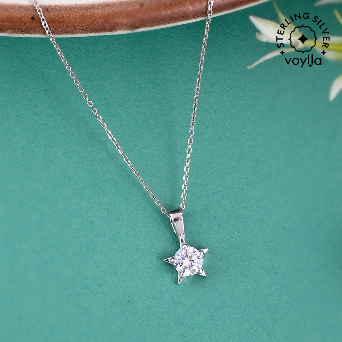925 Sterling Silver CZ Star Shaped Pendant with Chain