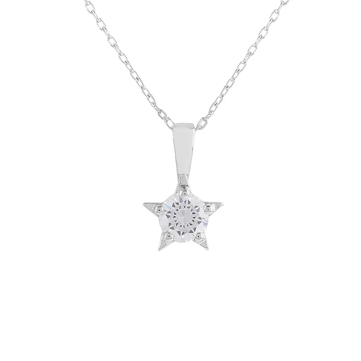 925 Sterling Silver CZ Star Shaped Pendant with Chain - Image 3