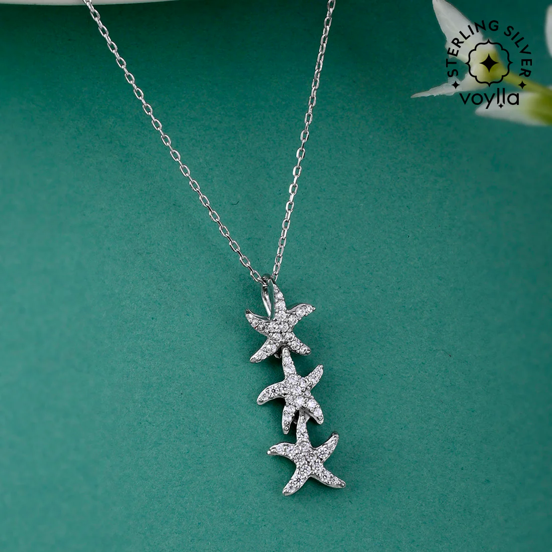 925 Sterling Silver CZ Three Stars Pendant with Chain