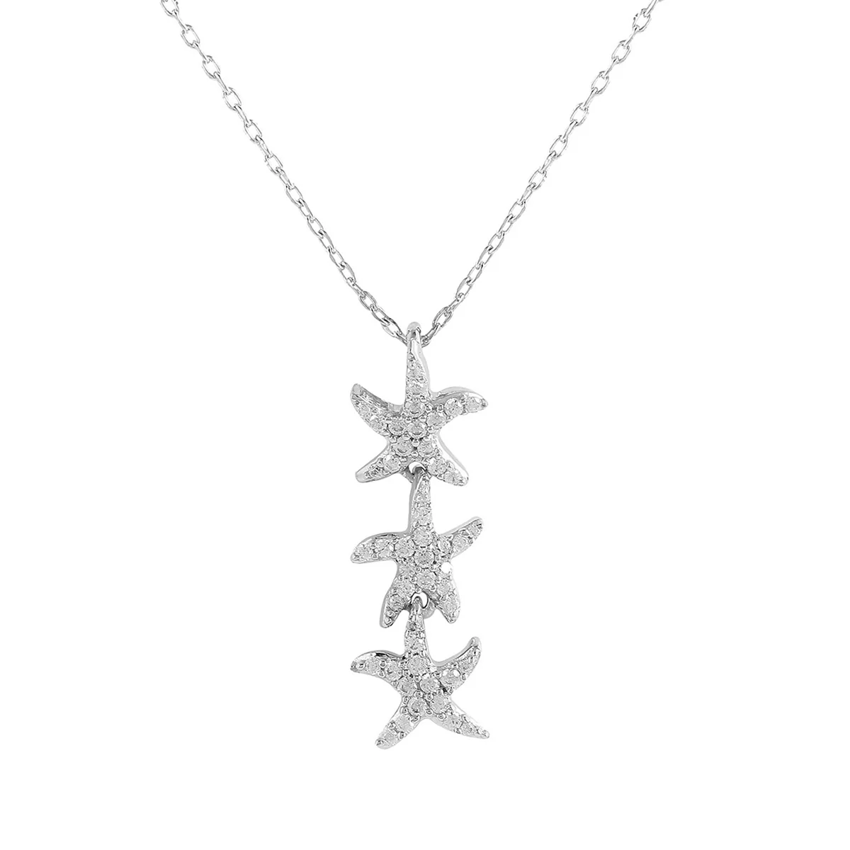 925 Sterling Silver CZ Three Stars Pendant with Chain - Image 3