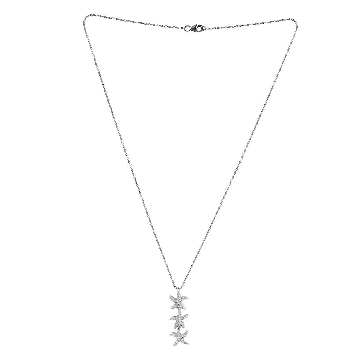 925 Sterling Silver CZ Three Stars Pendant with Chain - Image 4
