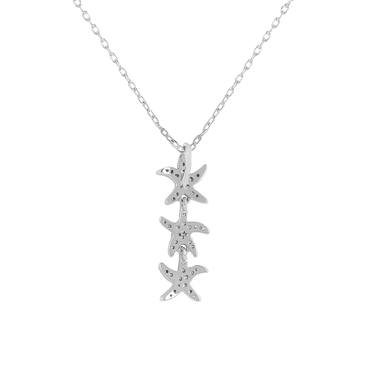 925 Sterling Silver CZ Three Stars Pendant with Chain - Image 5