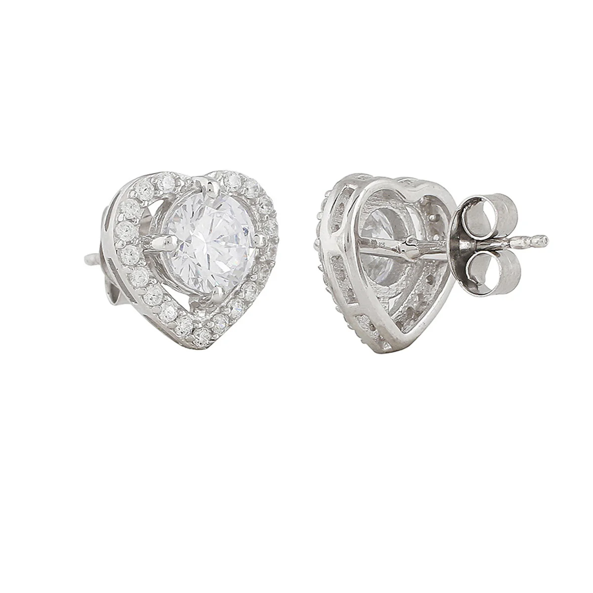 925 Sterling Silver CZ White Stone Embedded Stud Earrings - Image 4