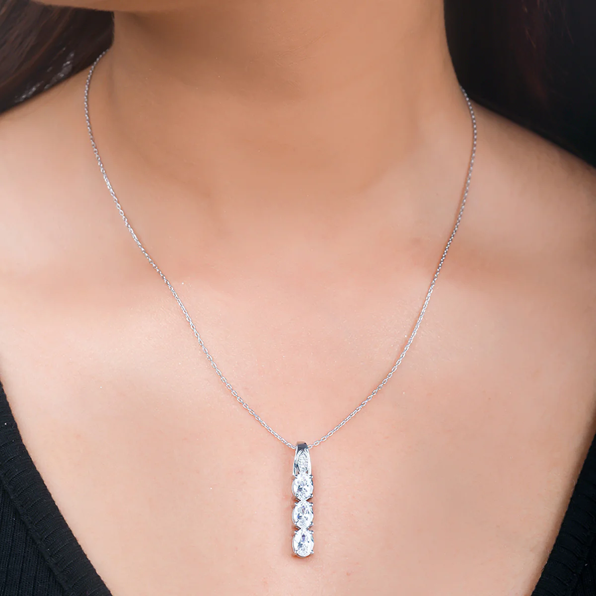 925 Sterling Silver CZ White Stone Pendant with Chain - Image 2