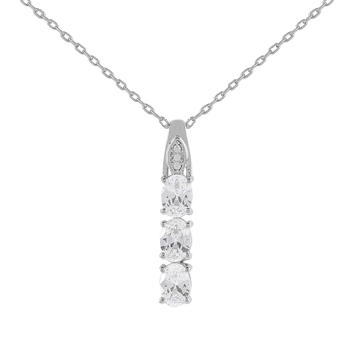 925 Sterling Silver CZ White Stone Pendant with Chain - Image 3