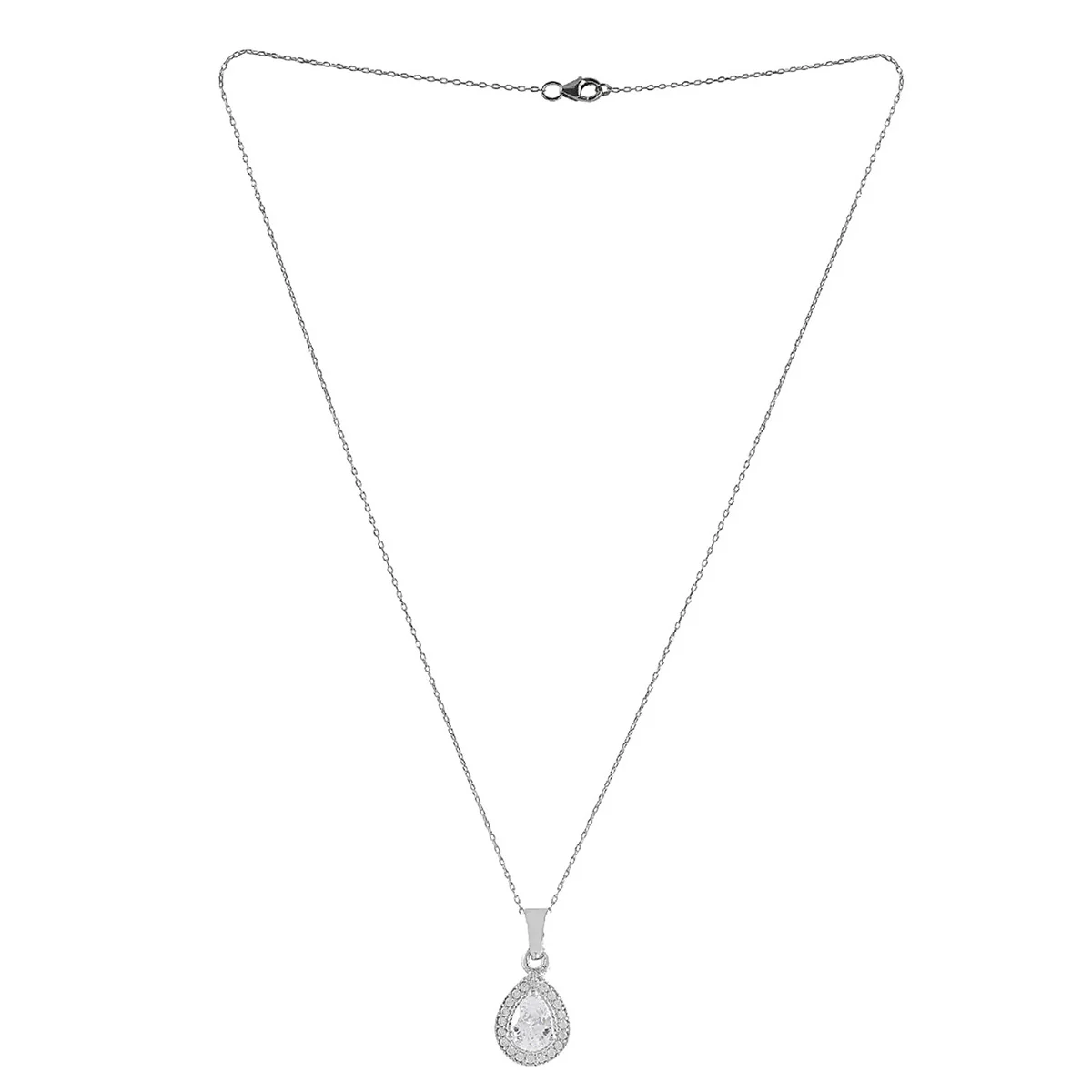 925 Sterling Silver CZ White Stone shaped Pendant with Chain - Image 4