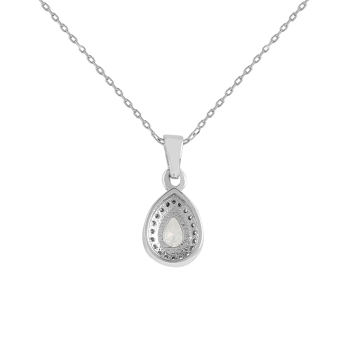 925 Sterling Silver CZ White Stone shaped Pendant with Chain - Image 5