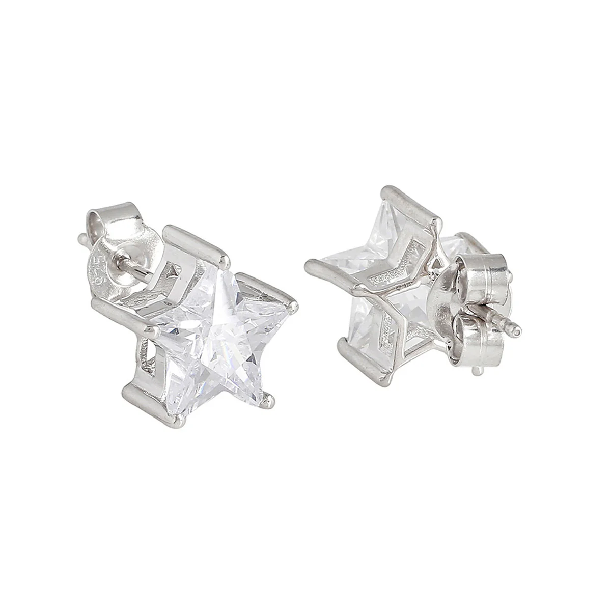 925 Sterling Silver CZ White Stone Star Shaped Stud Earrings - Image 4