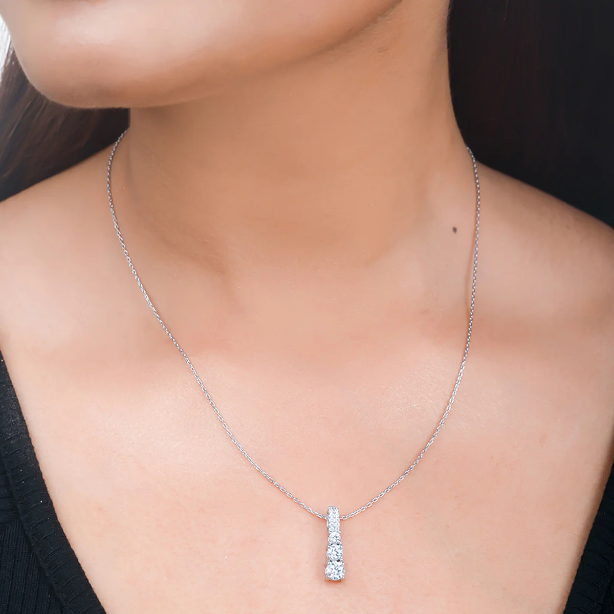925 Sterling Silver CZ Aesthetic Cone Shaped Pendant with Chain - Image 2