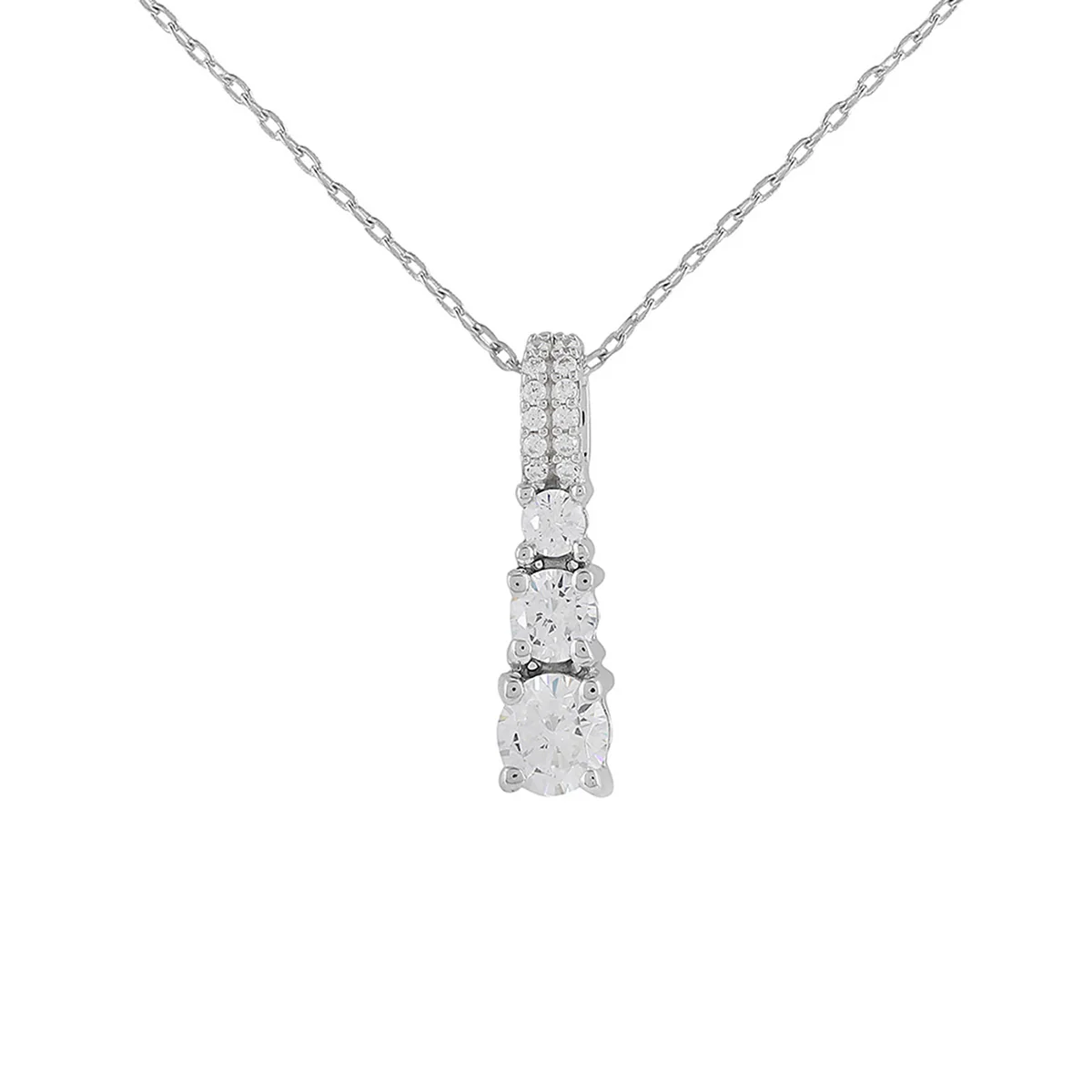 925 Sterling Silver CZ Aesthetic Cone Shaped Pendant with Chain - Image 3