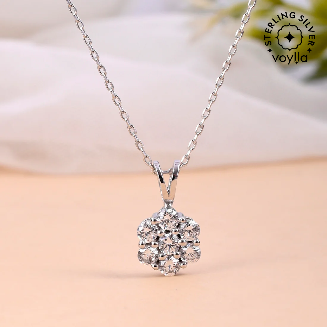 925 Sterling Silver CZ Blue Stone Pendant with Chain