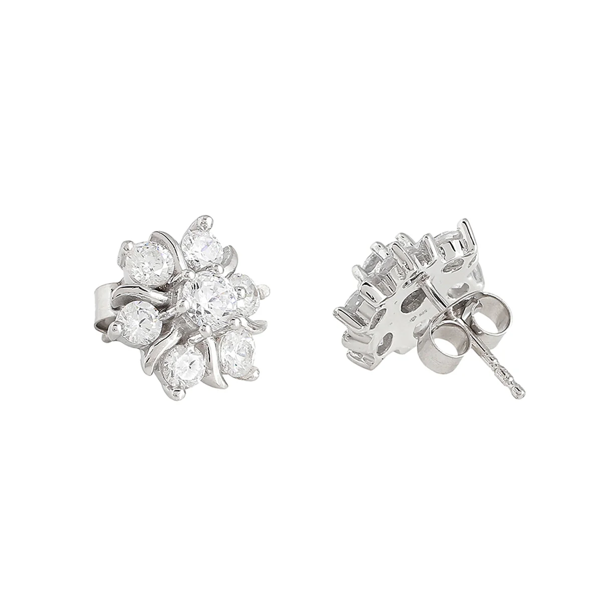 925 Sterling Silver CZ Floral Stud Earrings - Image 4