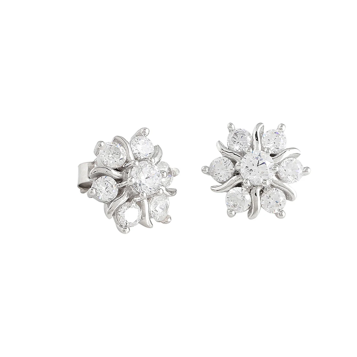 925 Sterling Silver CZ Floral Stud Earrings - Image 5