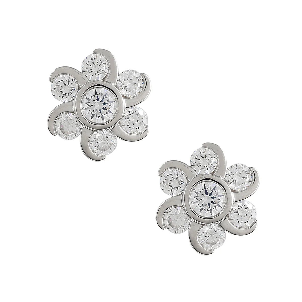 925 Sterling Silver CZ Floral Stud Earrings - Image 3