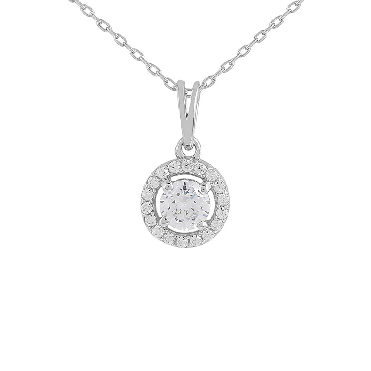 925 Sterling Silver CZ Round Shaped Pendant with Chain - Image 3