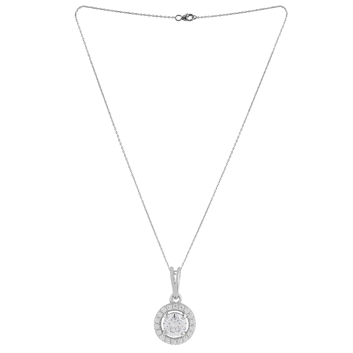 925 Sterling Silver CZ Round Shaped Pendant with Chain - Image 4