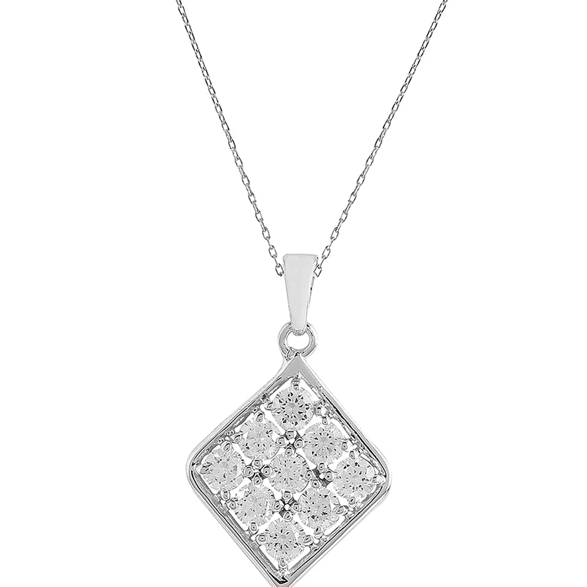 925 Sterling Silver CZ Square Shaped Pendant with Chain - Image 3