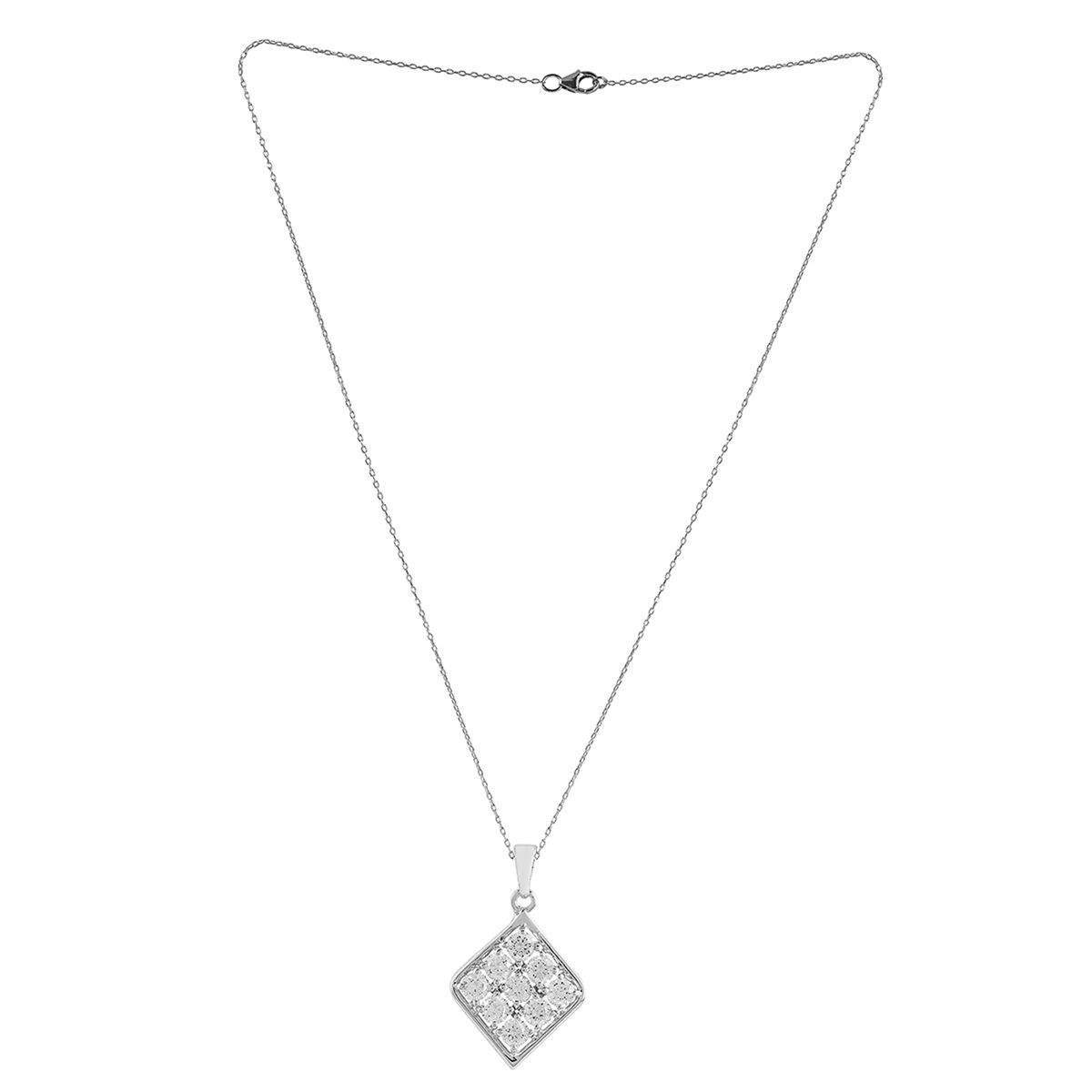 925 Sterling Silver CZ Square Shaped Pendant with Chain - Image 4