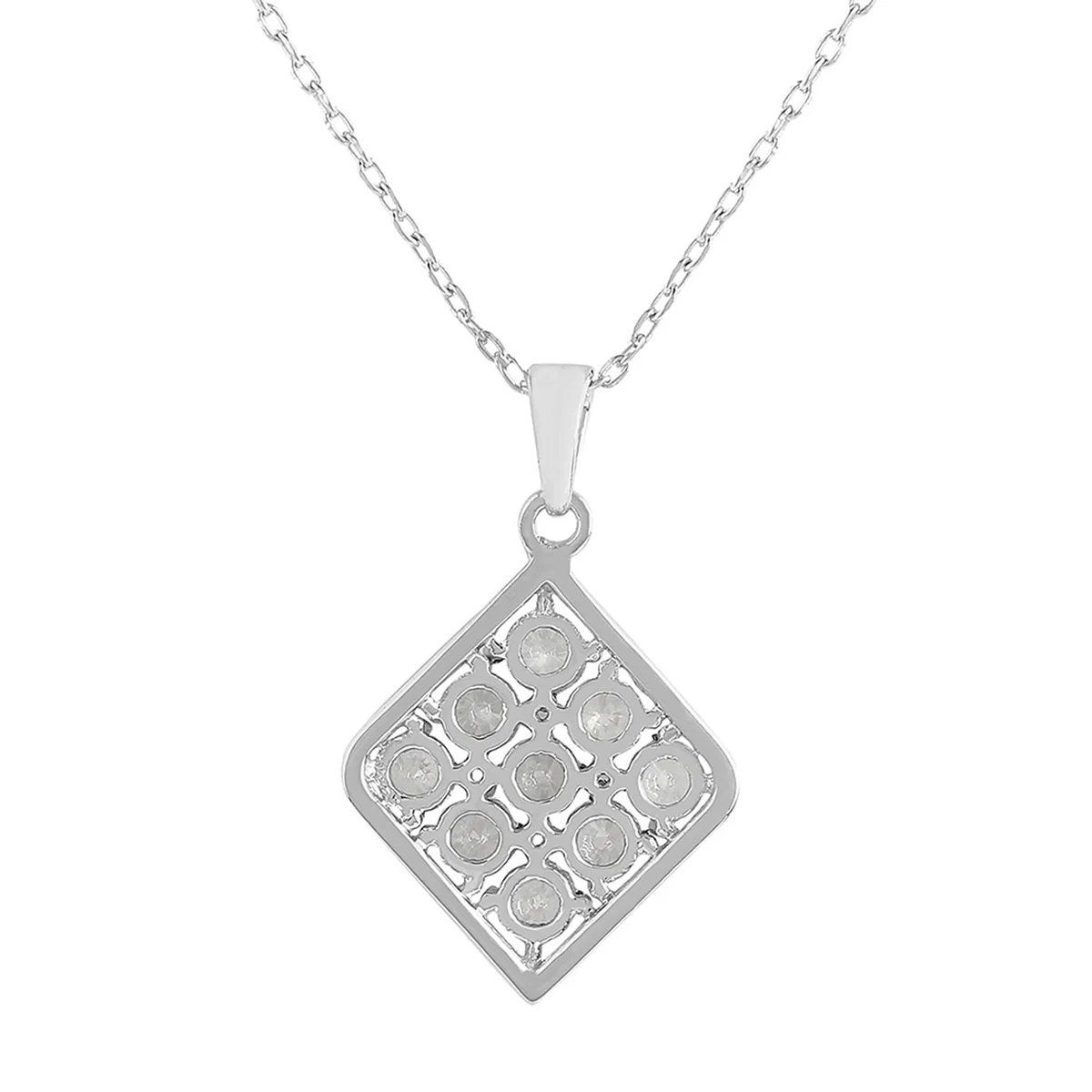 925 Sterling Silver CZ Square Shaped Pendant with Chain - Image 5